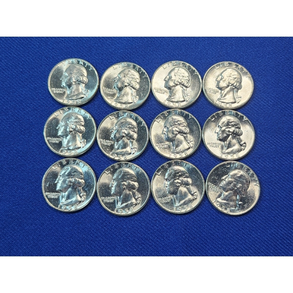 x12 1958 Brilliant Uncirculated Washington Quarters - 90% Silver - FV:$3.00 