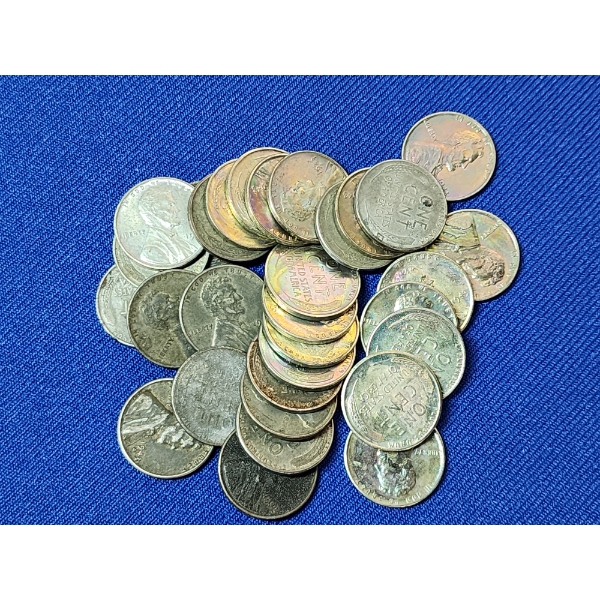 Lot of 30 Lincoln Steel Wheat Cents, Many Appear Uncirculated 