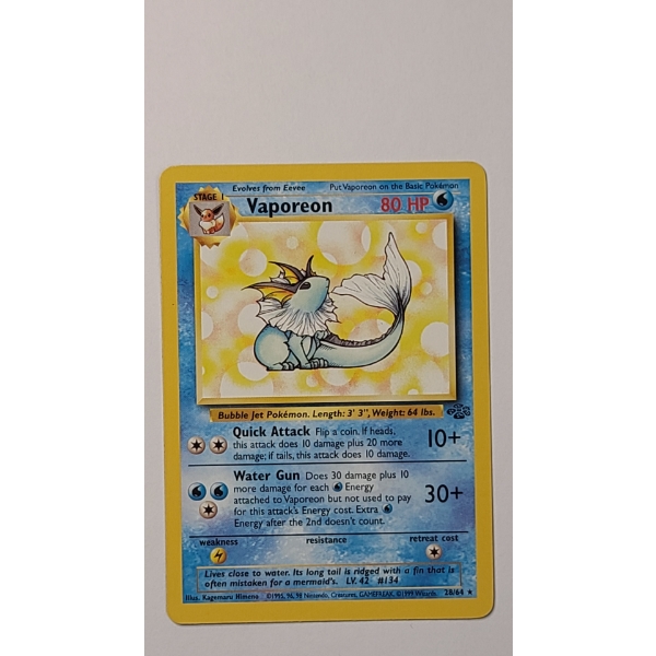 1999 Vaporeon #28/64 (Non-Holo) RARE Pokemon Trading Card From The Jungle Set - Near Mint