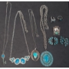 Image 1 : Assorted Costume Jewelry With Blue Stones Including Necklaces, Clip-On Earrings & More