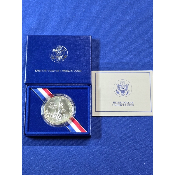 1986- P Statue of Liberty 100th Commemorative Uncirculated Silver Dollar $1 Coin w/ COA