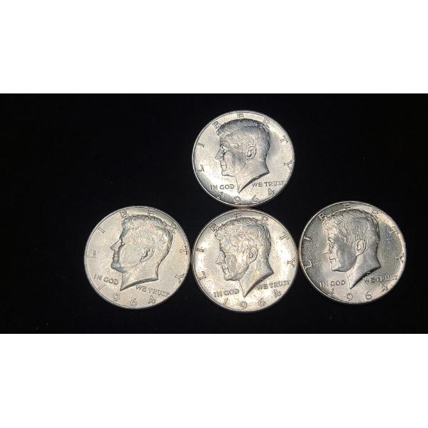 (4) 1964 90% Silver Kennedy Half Dollars - Face Value: $2.00