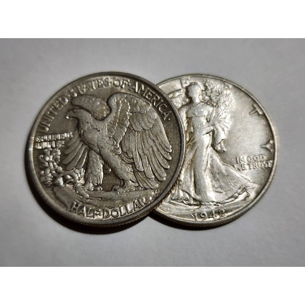 Two Assorted 90% Silver United States Walking Liberty Half Dollars ~ $1.00 Face Value