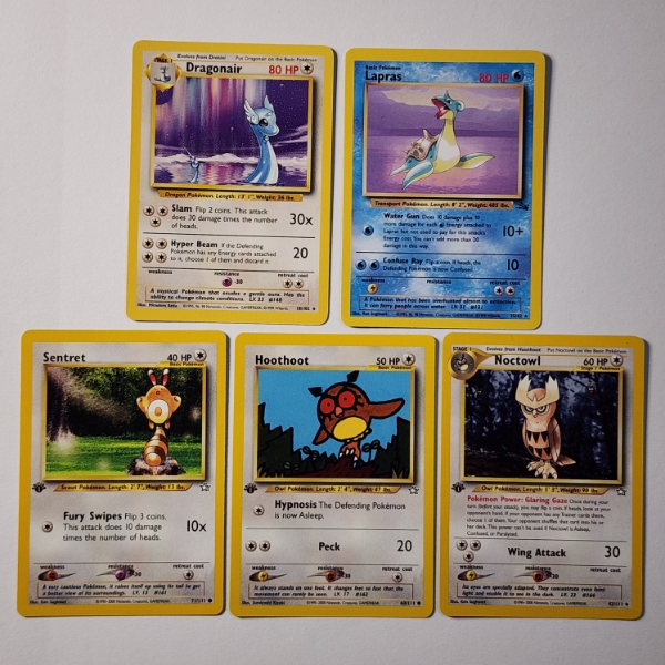 Five Assorted Vintage Pokemon Trading Cards Ft. Three Neo Genesis 1ST EDITION & Two Rares ~ NM