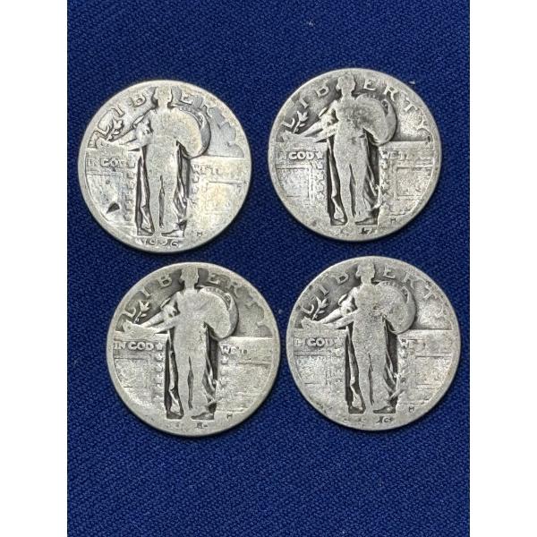 x4 Assorted Years United States Standing Liberty 90% Silver Quarters FV: $1.00