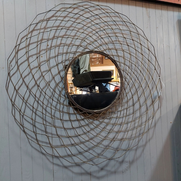 MCM Intertwined Spiral Wire Mirror - Art Deco 36" Overall - 14" Mirror - Ex Condition