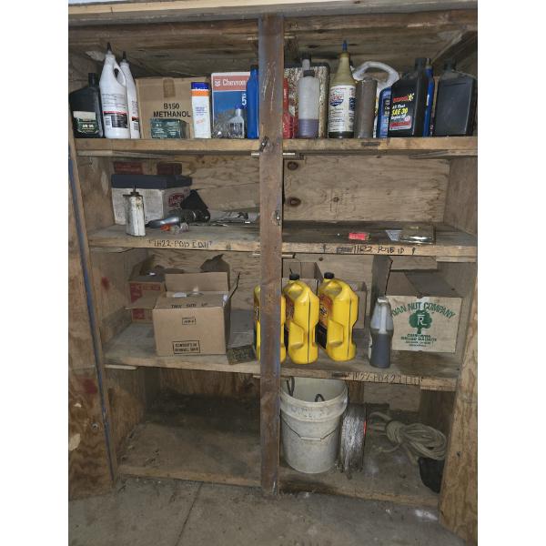 Contents of Cabinet of Various Engine and Motor Fluids - Cabinet Not Included
