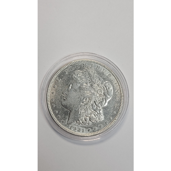 United States 1921-D Morgan 90% Silver Dollar In Coin Capsule