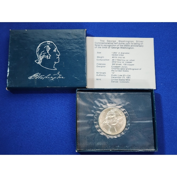 George Washington 90% Silver Commemorative Half Dollar With Box & CoA