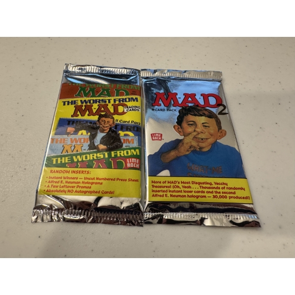 2 - Rare 1992 Unopened Wax packs Of Mad Magazine Trading Cards - 11 Cards Per Pack