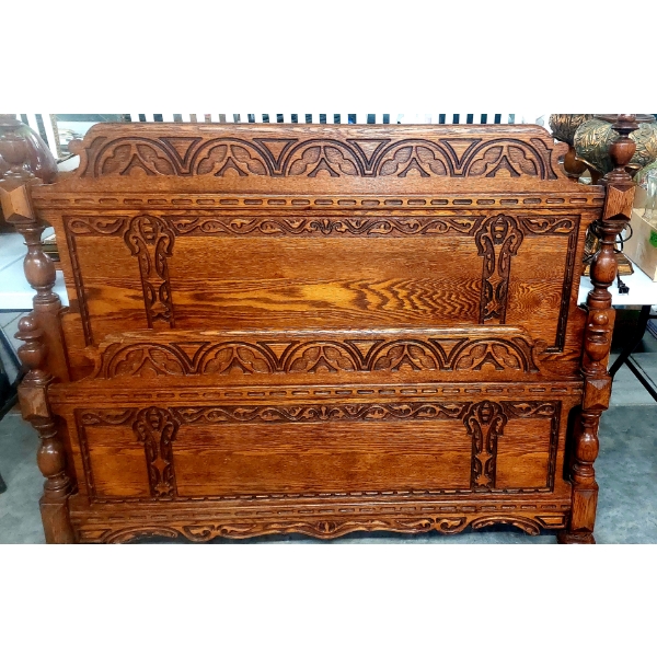 2 Pc Wooden Bed - 58" Width -  Superior Carved Headboard & Footboard