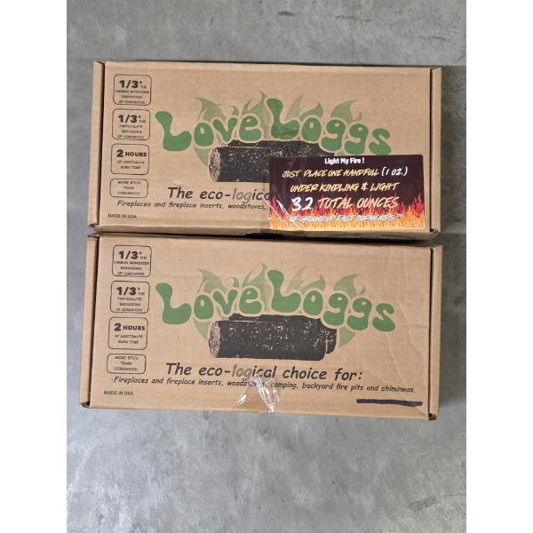 Brand New! Two 32OZ. Love Logs Easy Fire Starters For Fireplace, Wood Stove, Fire Pit & More!