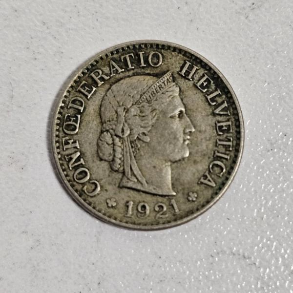 1921 Switzerland Confoederatio Helvetica 5 Rappen Copper-Nickel Coin