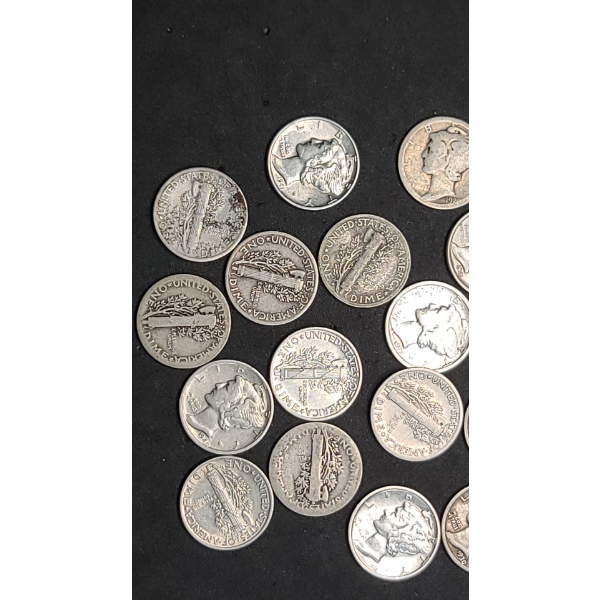 Assorted Years/Mint Marks 90% Silver Mercury Dimes - Face Value: $2.00