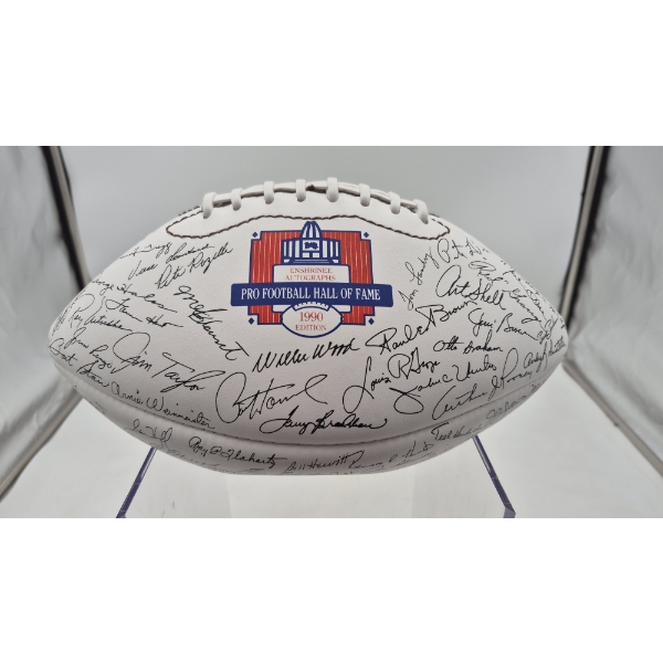 FOOTBALL - 1990 WILSON PRO FOOTBALL HALL OF FAME ENSHRINED AUTOGRAPHS - FOOTBAL IN DISPLAY