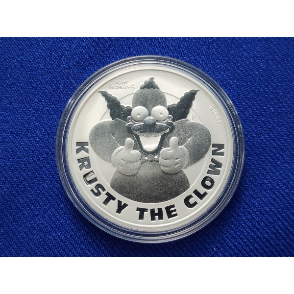 2020 Tuvalu $1 1 oz .9999 Fine Silver Krusty the Clown Simpsons Coin - Mint Condition in Capsule