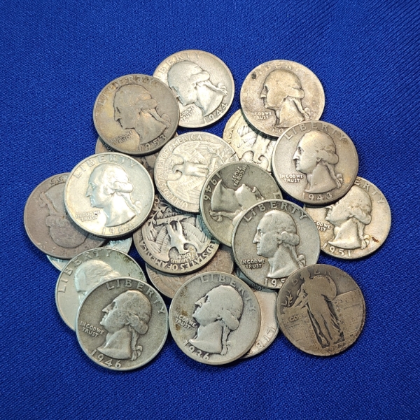 Lot of 20 Assorted Years 90% SILVER U.S. Quarters FV: $5.00