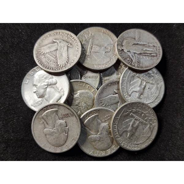 Twelve Assorted 90% Silver United States Quarters - $3.00 Face Value - See Description