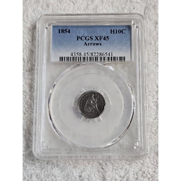 PCGS Graded XF45 United States 1854 Arrows Half Dime Coin ~