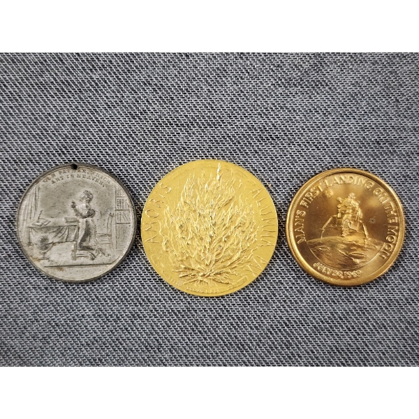 Three Assorted Collectible Coins Including Merit Medal & Apollo Commemorative Coin!