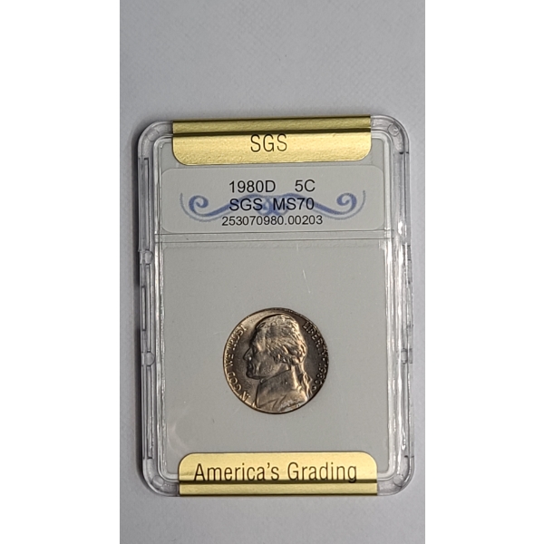 SGS 1980-D MS70 Jefferson Nickel