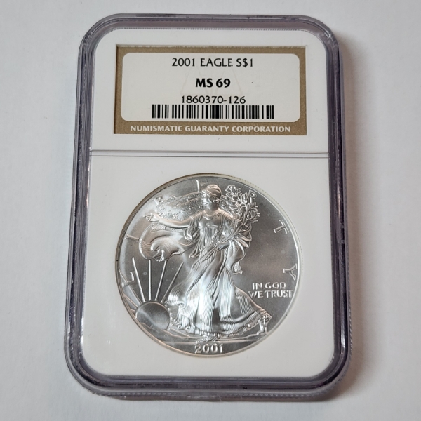 2001 American Silver Eagle $1 - 1 oz .999 Fine Silver - Graded by NGC MS 69