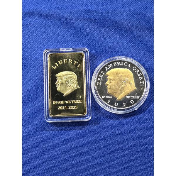 Limited Edition! 2021-2025 Donald Trump Gold Plated Bar & 2020 Gold Plated Challenge Coin