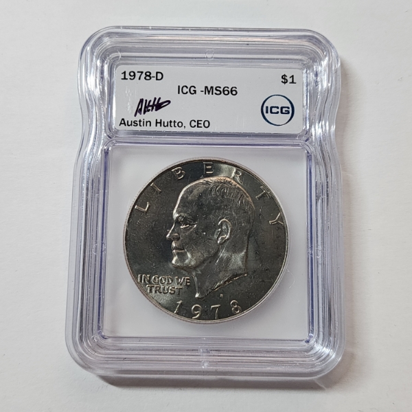 PCG Graded MS66 United States 1978-D Eisenhower Dollar Signed by Austin Hutto