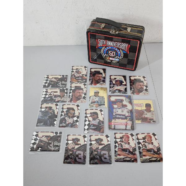 Lot of 18 Assorted Dale Earnhardt Jr. Racing Cards and 50th Anniversary NASCAR Tin