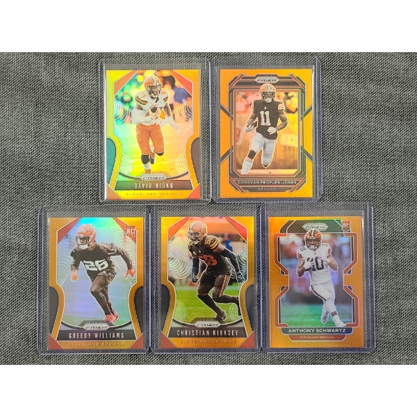 Lot of Five Panini Cleveland Browns NUMBERED /249 Orange Foil Trading Cards 