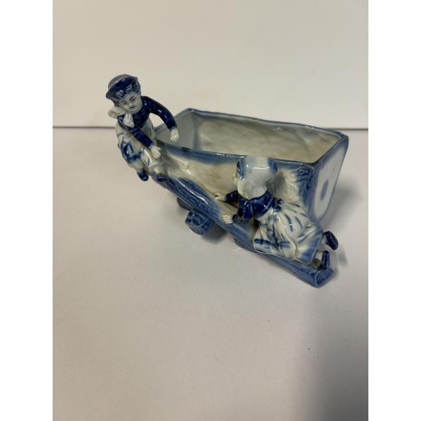 Beautiful Ceramic Barrel with girls playing - blue and white