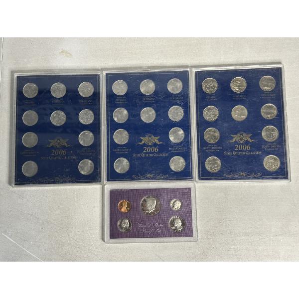 1985 U.S. Proof Set and Three 2006 State Quarter Displays