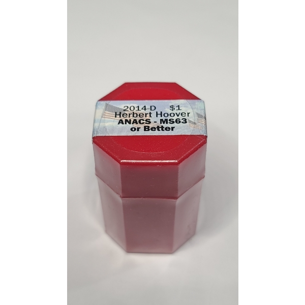 SEALED Tube Of 2014-D ANACS MS63 Or Better (20) Count Herbert Hoover Presidential Dollars
