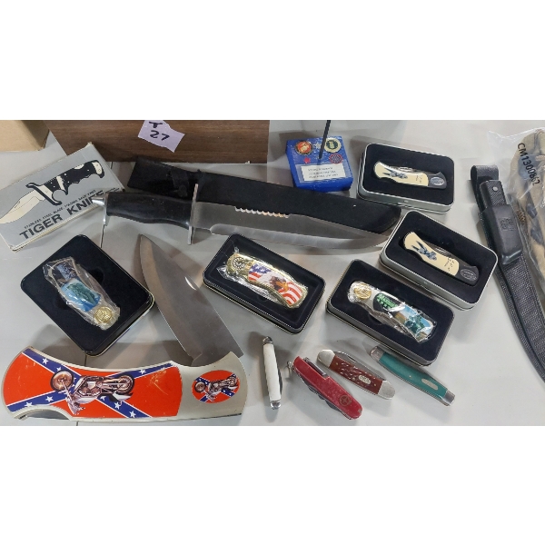 Nice Collection Of military & Patriotic Collector Knives Total Of 13 + NRA Back Pack 