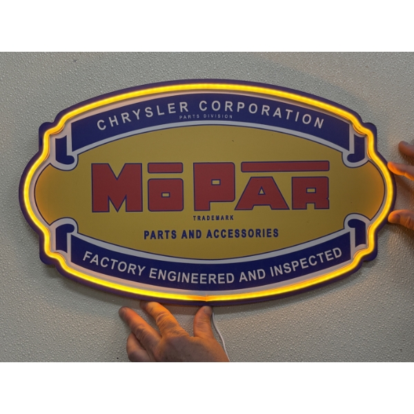 Mopar Neon Light-Up Plaque Garage Sign-LED, 20"x12"