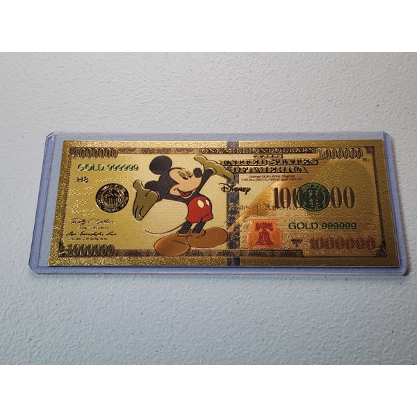 Rare Disney Mickey Mouse Gold Foil .999999 - 24K Gold Note In Protective Holder - Mint Condition