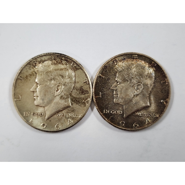 Two 1964 United States 90% Silver Kennedy Half Dollars ~ $1.00 Face Value