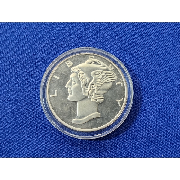 2 Troy Ounce .999 Fine Silver Round - Mercury Dime Design In Capsule 