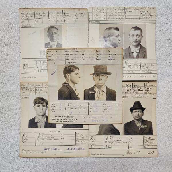 INTERESTING!!! Collection of 5 Antique MUGSHOT Bertillon Criminal Booking Sheets