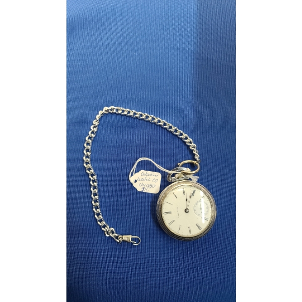 Lake View Watch Co Chicago 11 Jewels Open Face Pocket Watch With Chain -Doesn't Tick