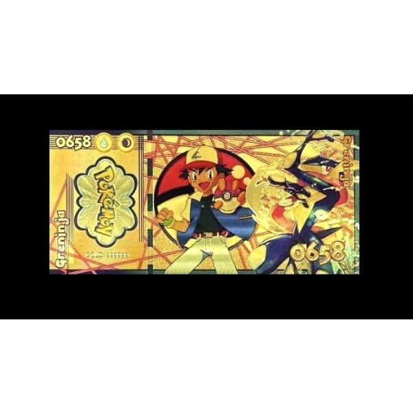 Pure 24k .999 Gold Foil POKEMON "GRENINJA" Note - Mint - NEW SERIES - Processed in Pure GOLD