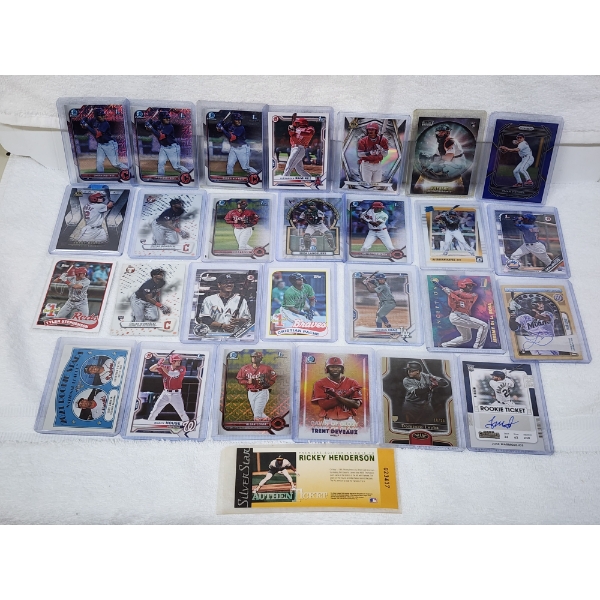 Rickey Henderson Tribute Ticket With Large Assortment of Rookie Baseball Trading Cards!