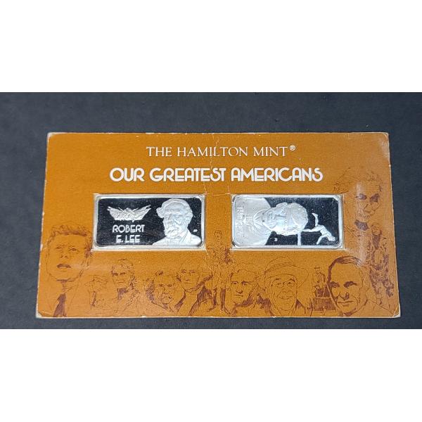 Our Greatest Americans Robert E Lee & Jim Thorpe 1 Oz .999 Fine Silver Bars - 2 Oz Total !