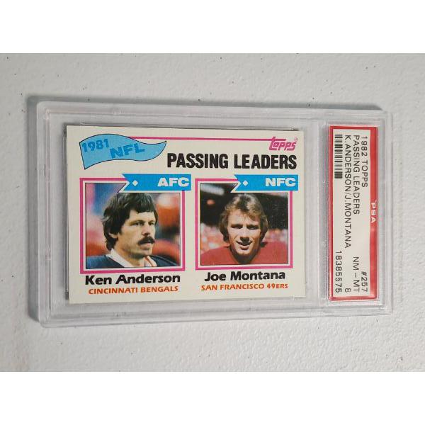1982 Topps Ken Anderson & Joe Montana Football Trading Card #257 PSA Graded Near Mint 8 