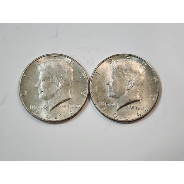 Two 1964 90% Silver Kennedy Half Dollars FV: $1.00