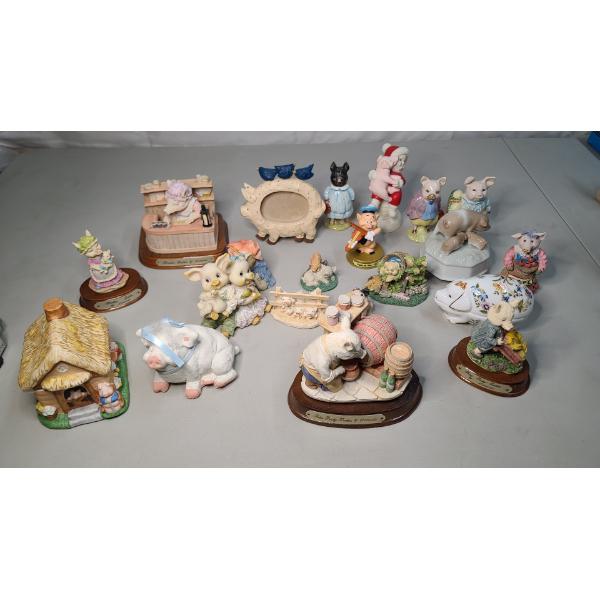 Large Lot Of Assorted Pig Figurines Including Music Box Pig & Trinket Box Pigs 