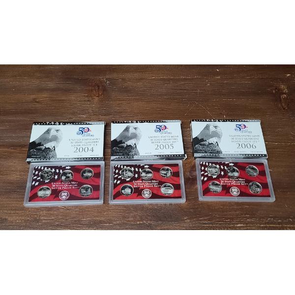 2004, 2005 & 2006 U.S Mint 50 State Quarter Silver Proof Sets