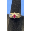 Image 3 : (2) 10K Gold Rings With Etched Art & White/Pink Stones - One Has Cut For Sizing - Total Weight: 3.5g