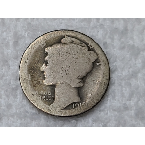 Rare 1916 Mercury Silver Dime - Mint Mark Unreadable