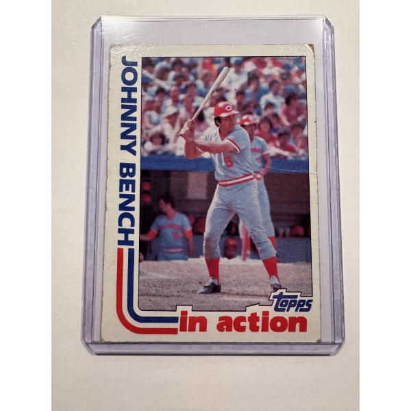 1982 Topps Johnny Bench In Action Cincinnati Reds Baseball Card In Protective Holder